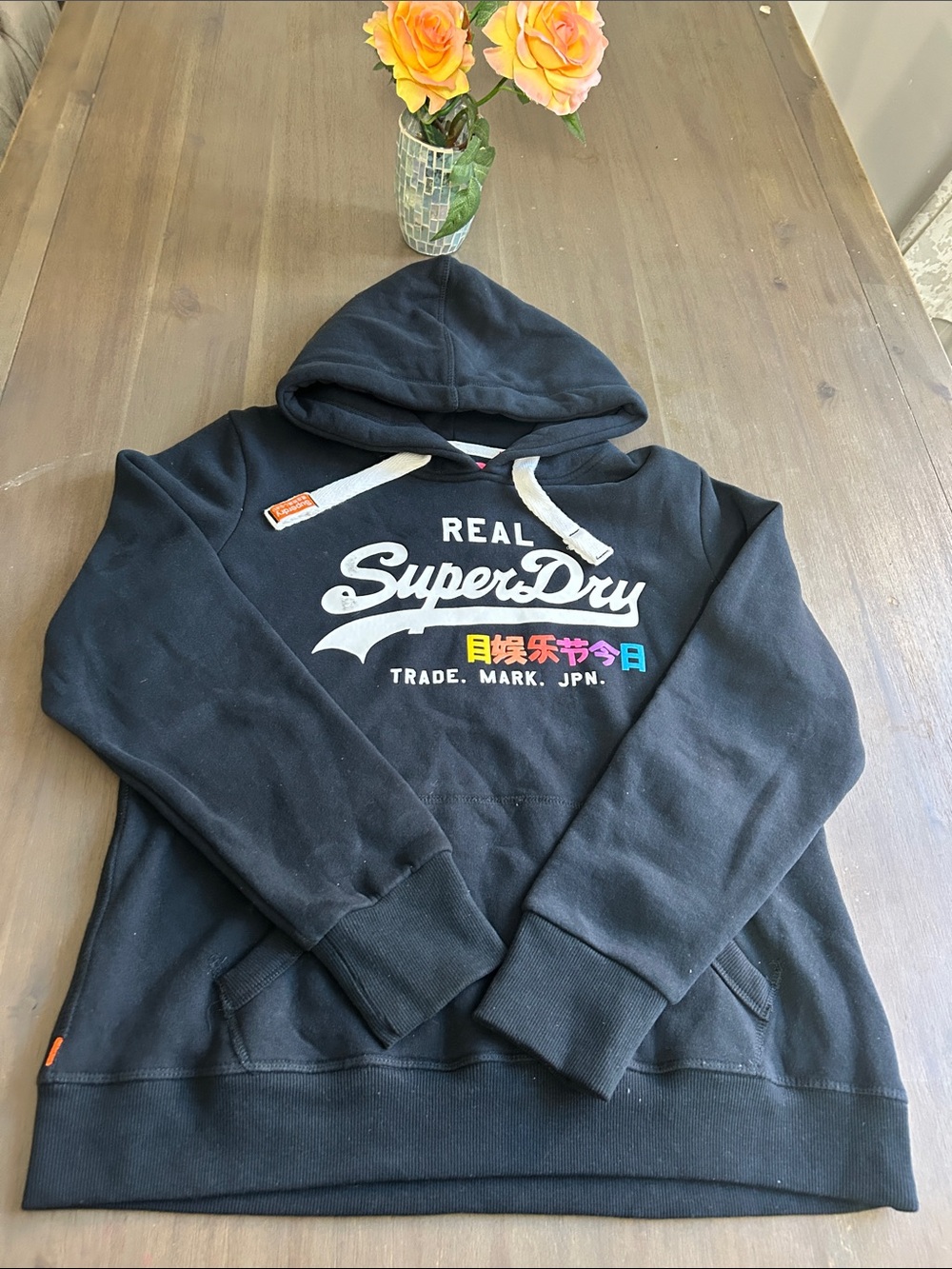 Superdry Men's Black Hoodie with Colorful Logo